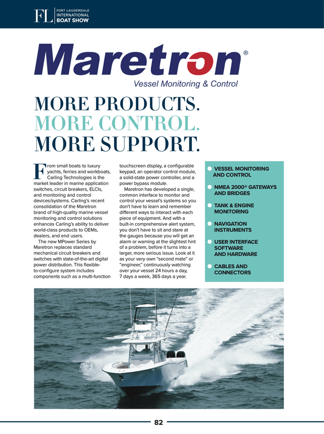 Consumer ad for a boat show program to promote the new Maretron brand and its key products and technology.