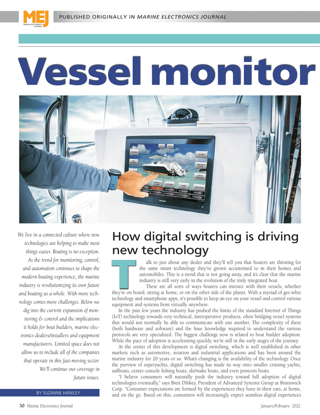 Article published in Marine Electronics Journal that delves into the modern electronics available on today's connected boats.