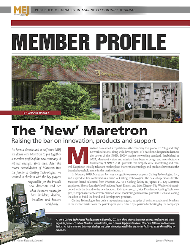 Maretron Member Profile article detailing the rebranding efforts and merging of two iconic brands.